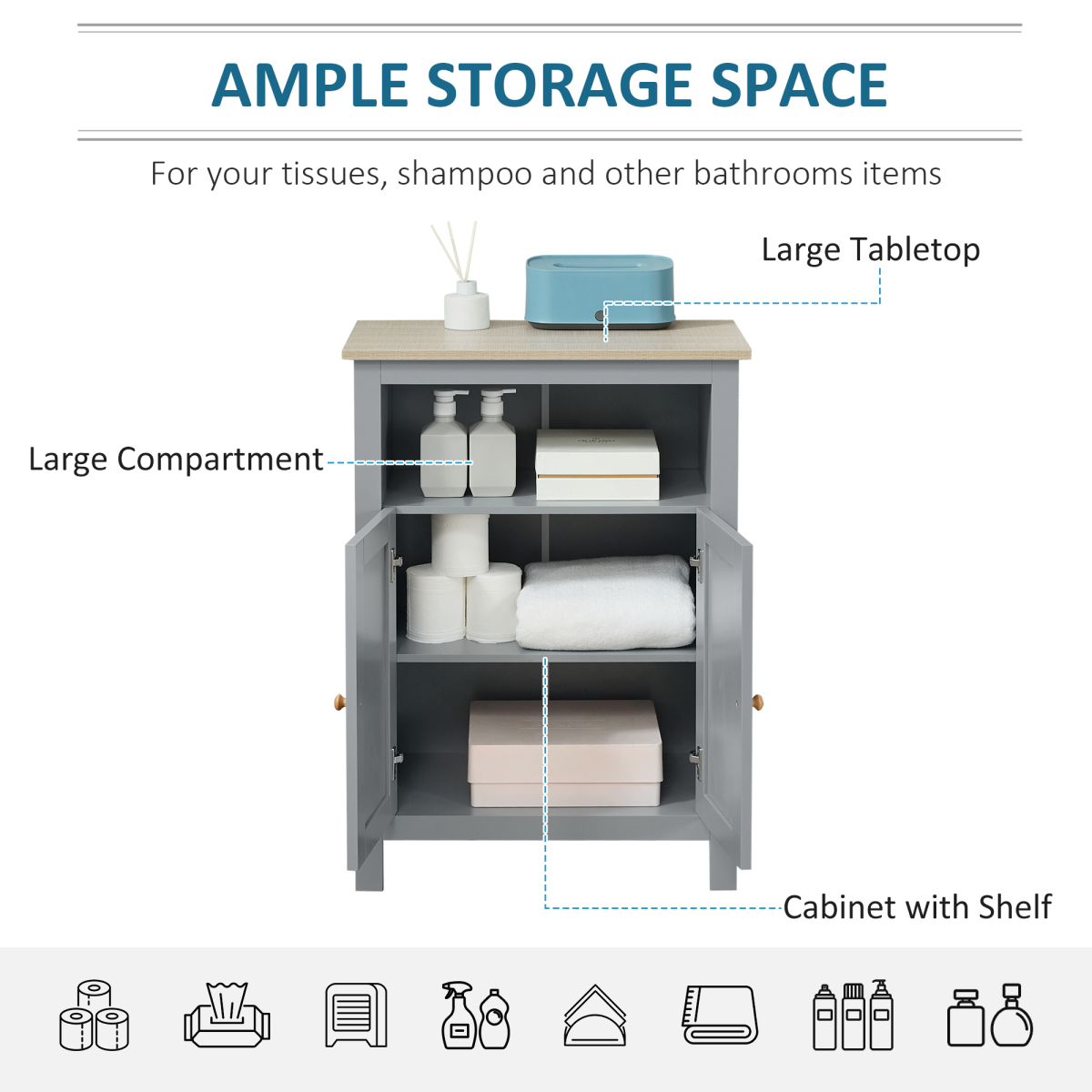 Vintage-Style Kleankin Bathroom Storage Cabinet with Adjustable Shelves