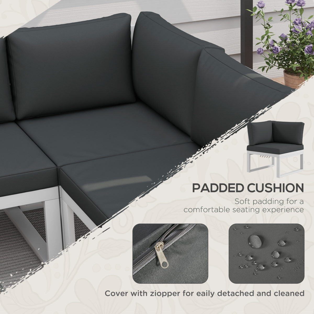 4-Piece Garden Set with Reclining Corner Sofa - White
