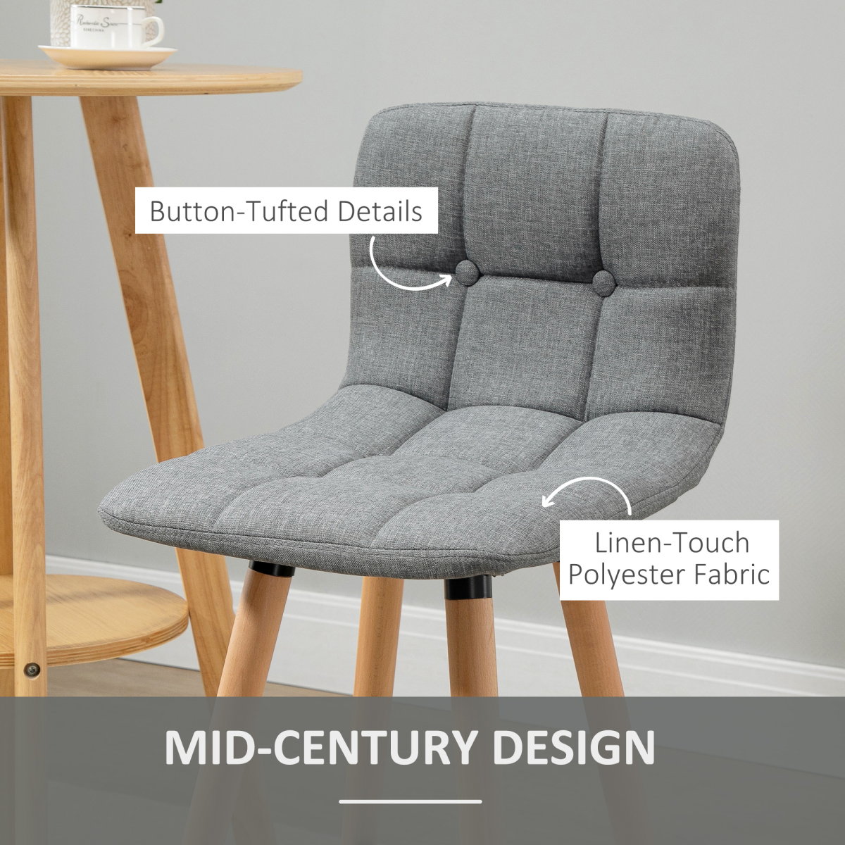 Grey Bar Stool Set of 2: Armless, Button-Tufted, Counter Height