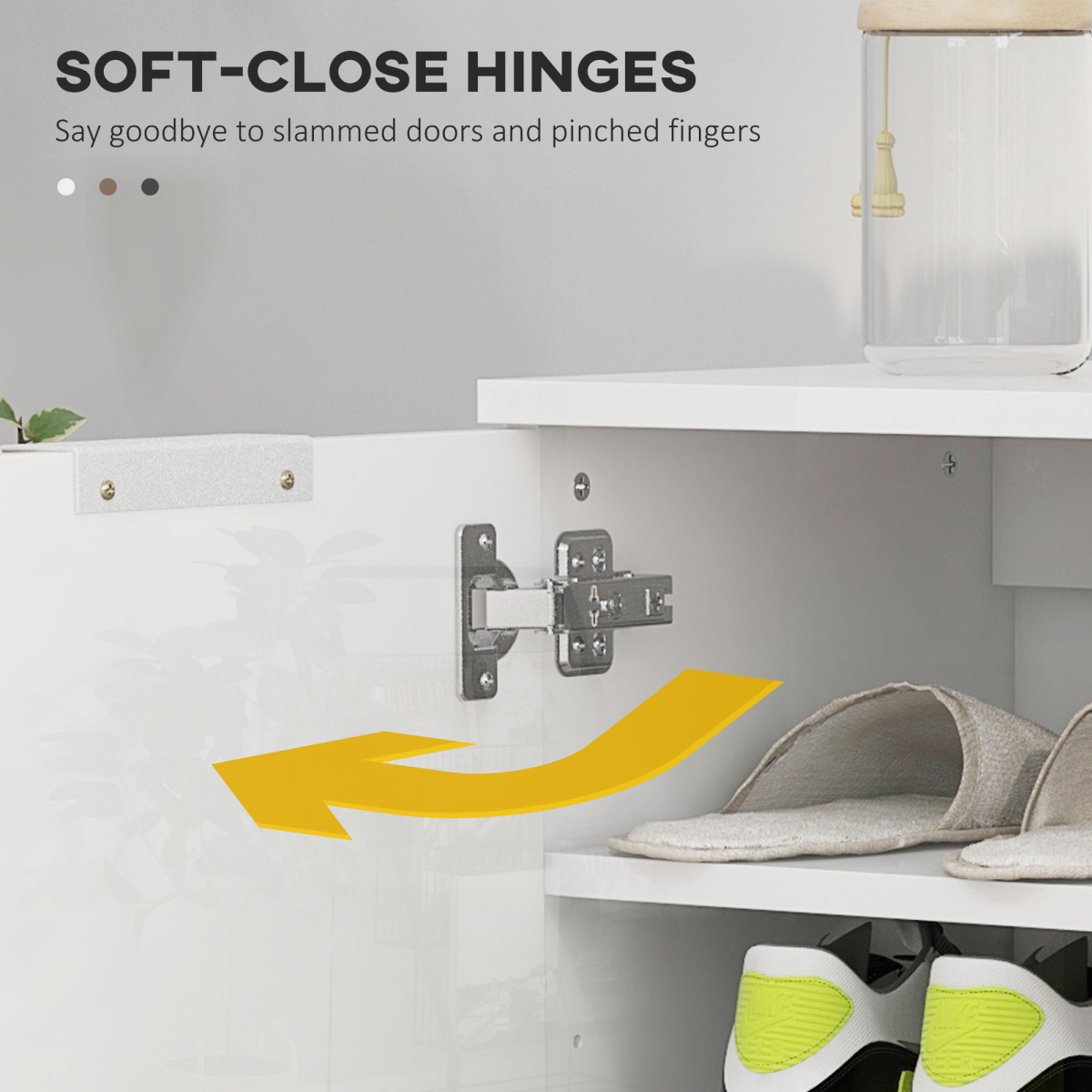 High Gloss Shoe Storage Cabinet with Soft-Close Hinges & Adjustable Shelves