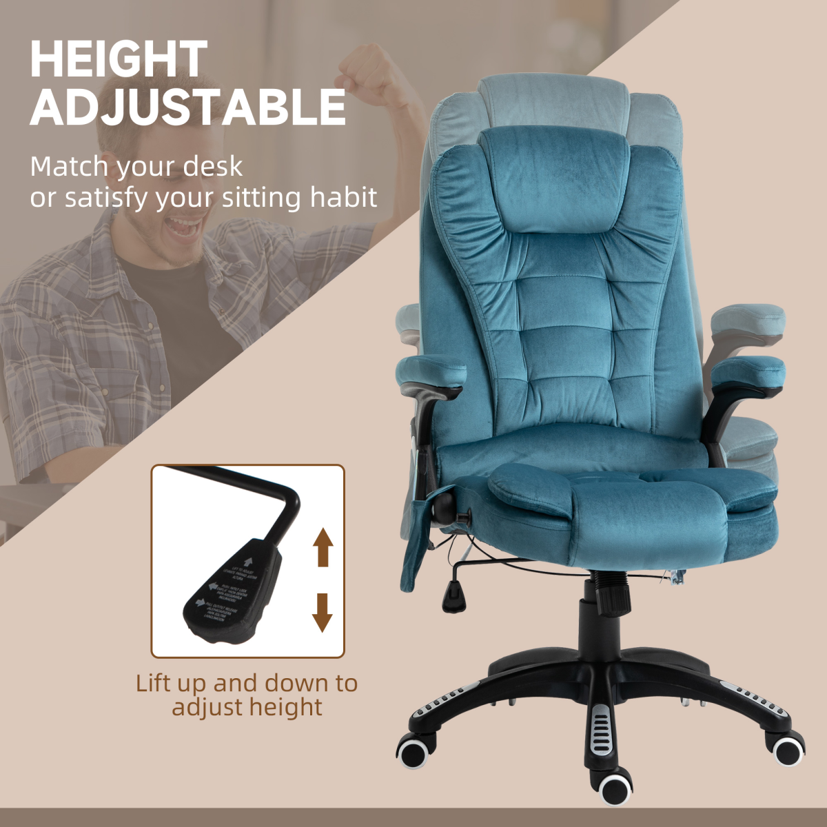 Ultimate Comfort Executive Reclining Chair with Massage & Heating - Blue