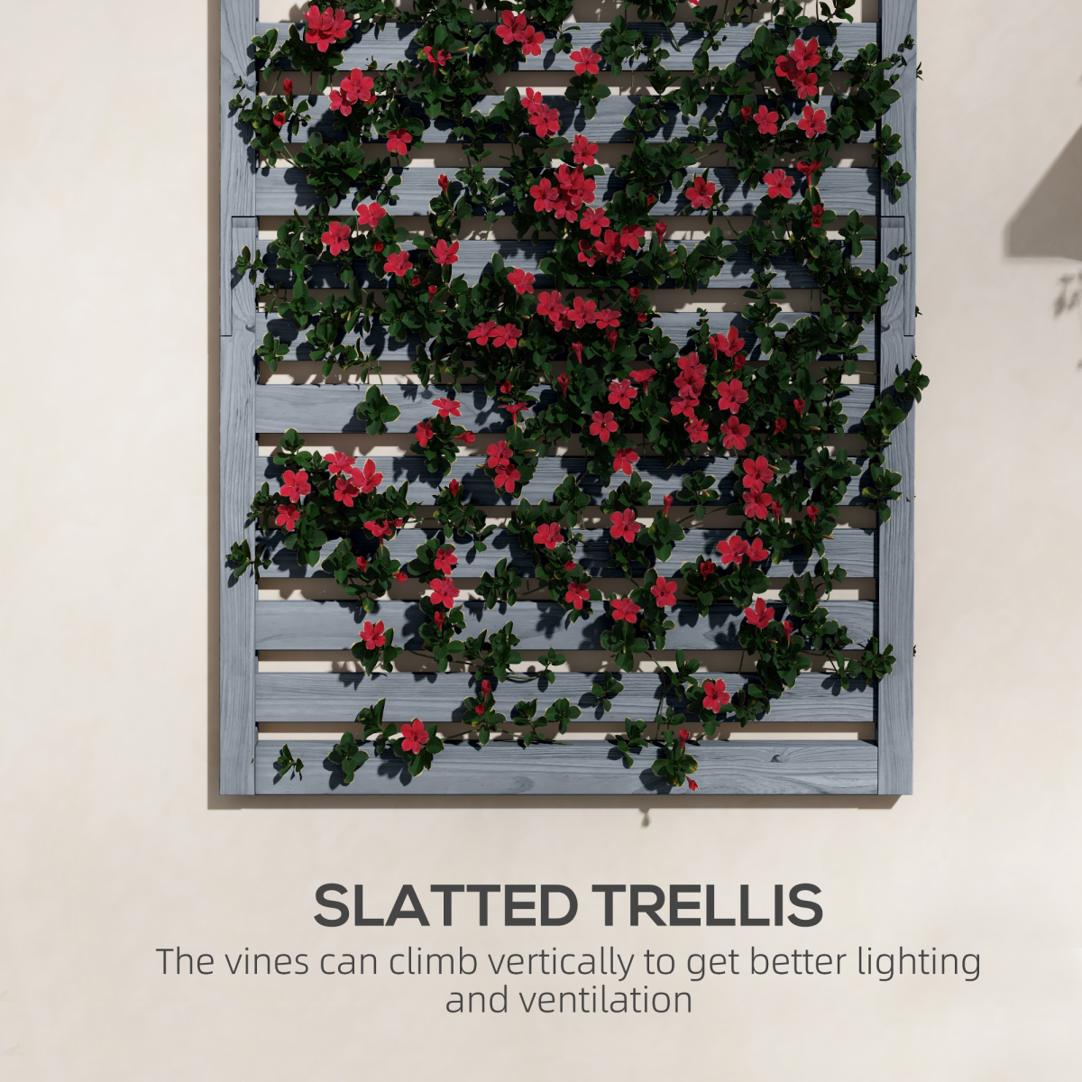 Grey Wall-Mounted Plant Stands (Set of 2) with Shelves & Slatted Trellis