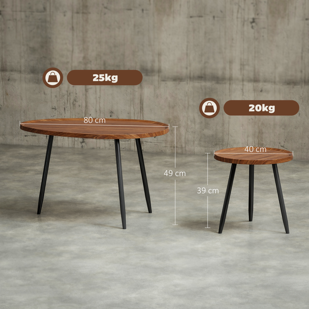 Modern Nesting Tables Set - Chic 2-Piece Side Table with Metal Legs