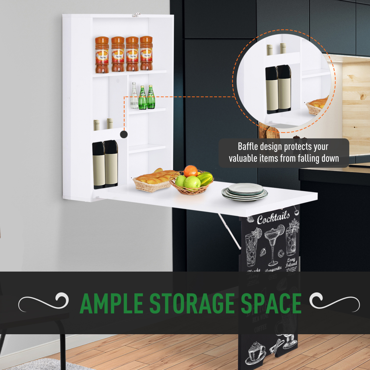 Smart Space Saver: MDF Foldable Wall-Mounted Drop-Leaf Desk with Chalkboard