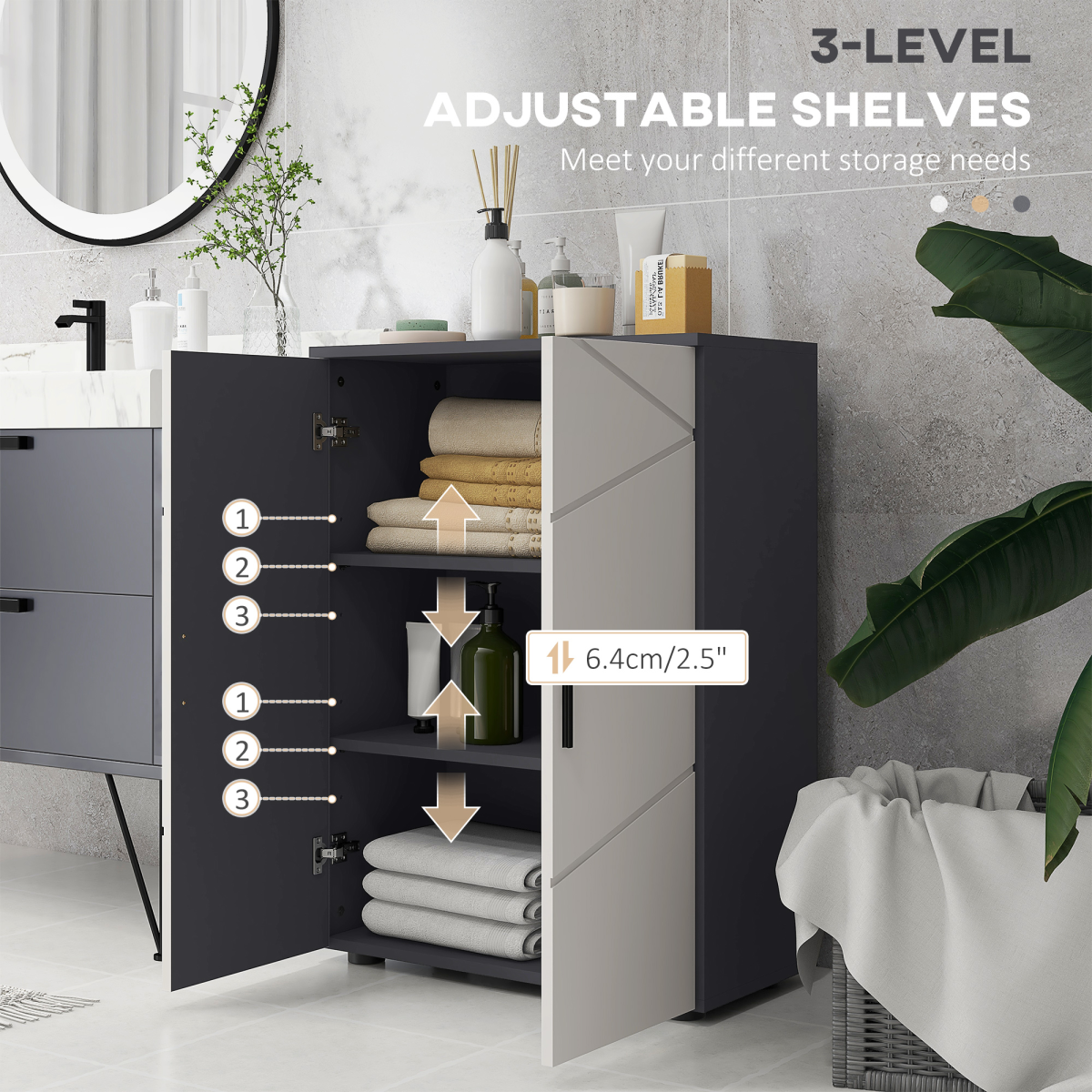 Kleankin Elegant Small Bathroom Storage Cabinet with Soft Close Doors
