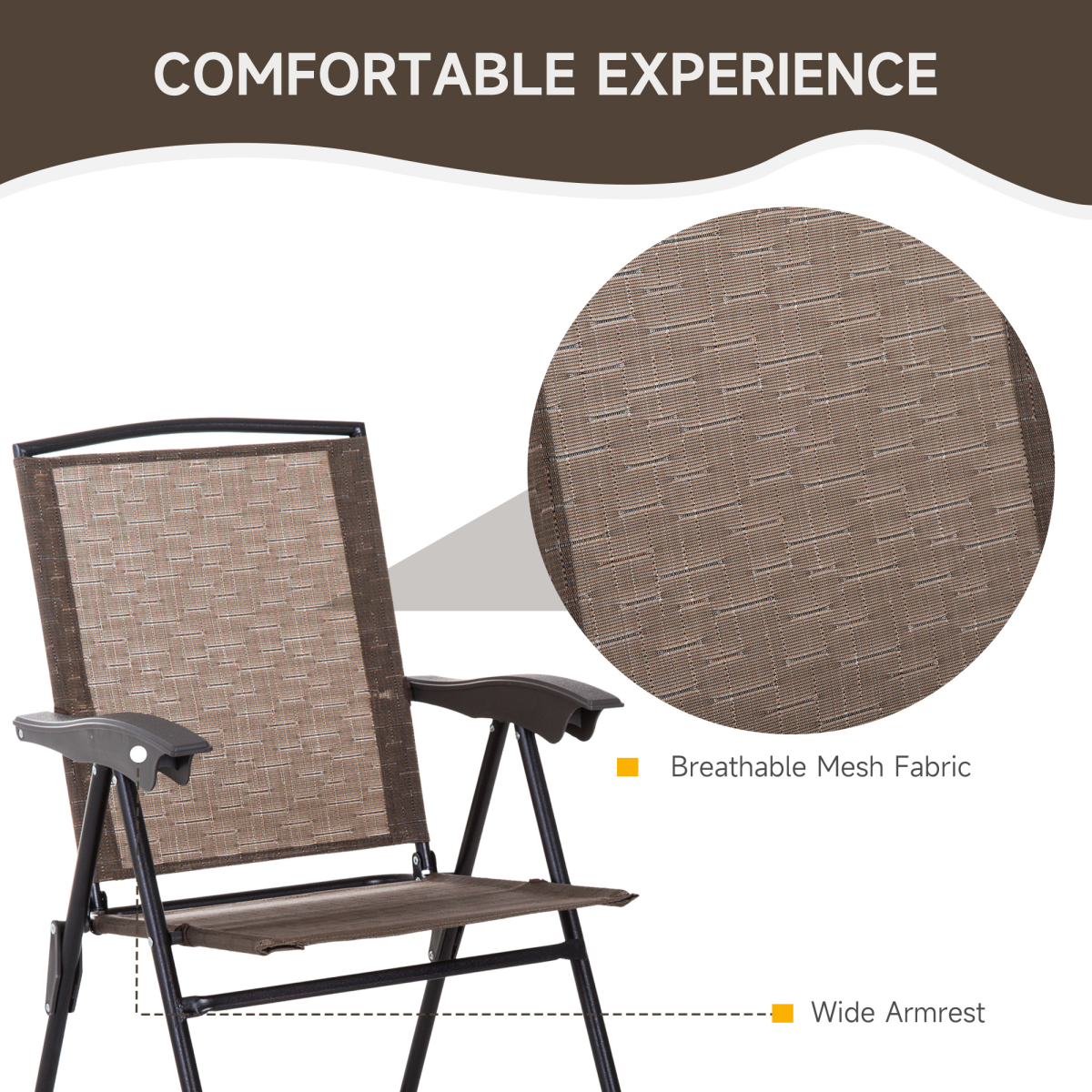 3-Piece Patio Bistro Set: Folding Chairs & Tempered Glass Table, Brown