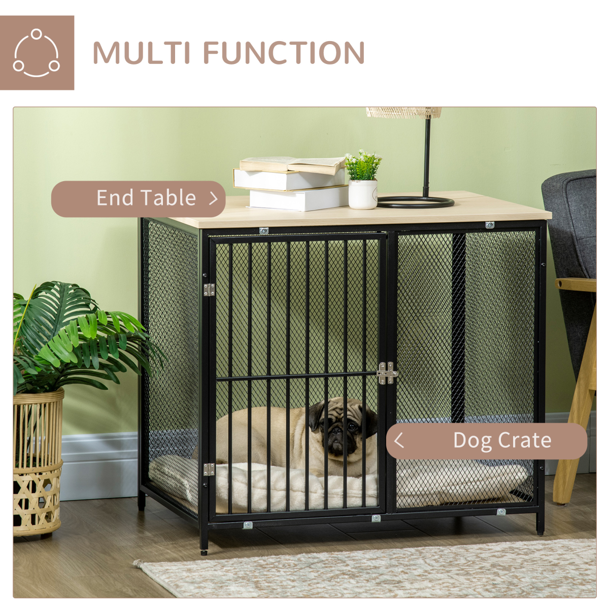 Dog Crate End Table with Washable Cushion, Front Door - Small/Medium Dogs