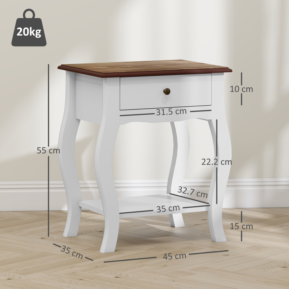 Elegant Bedside Tables Set of 2 - White with Drawer & Shelf