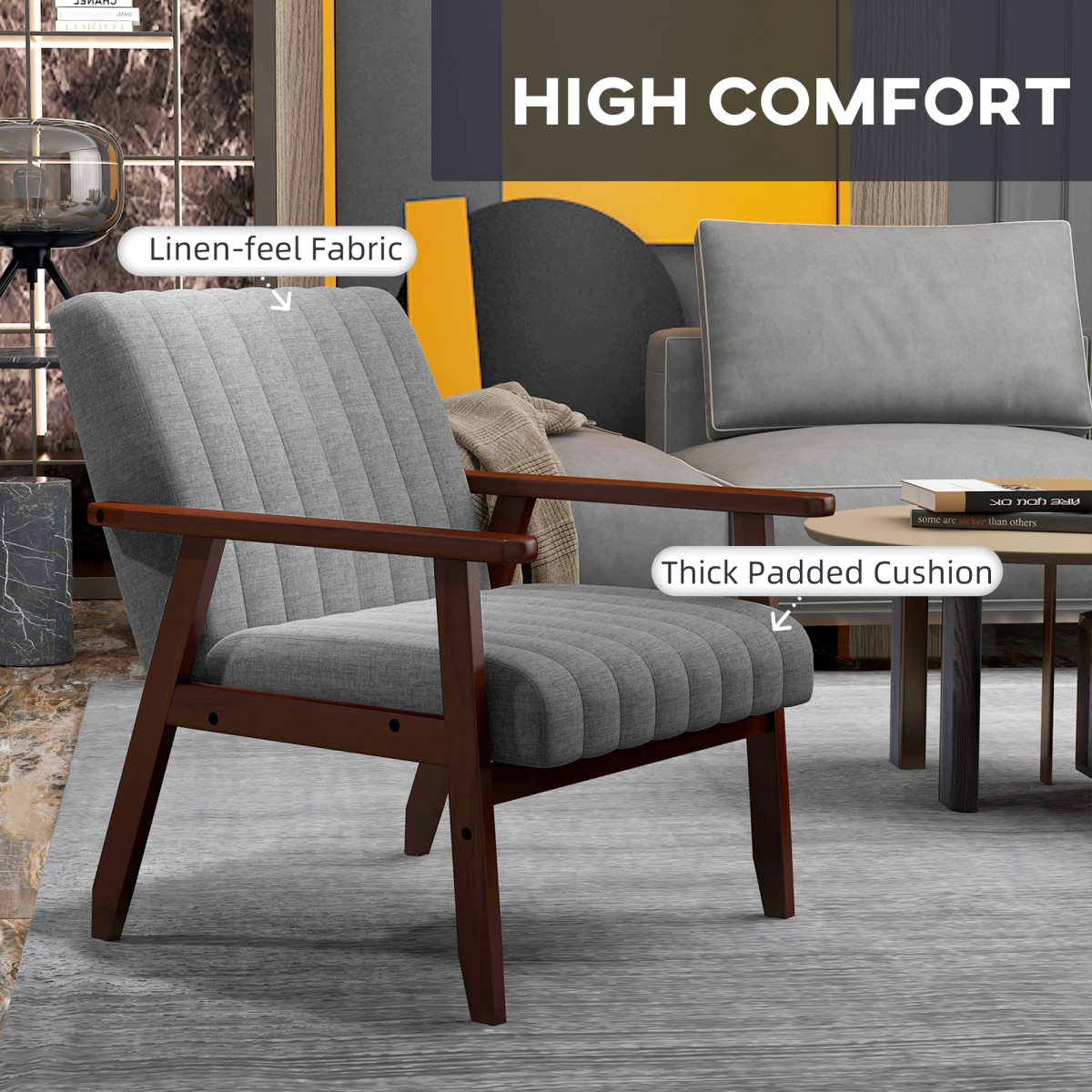 Modern Linen-Feel Upholstered Accent Chair, Grey & Brown