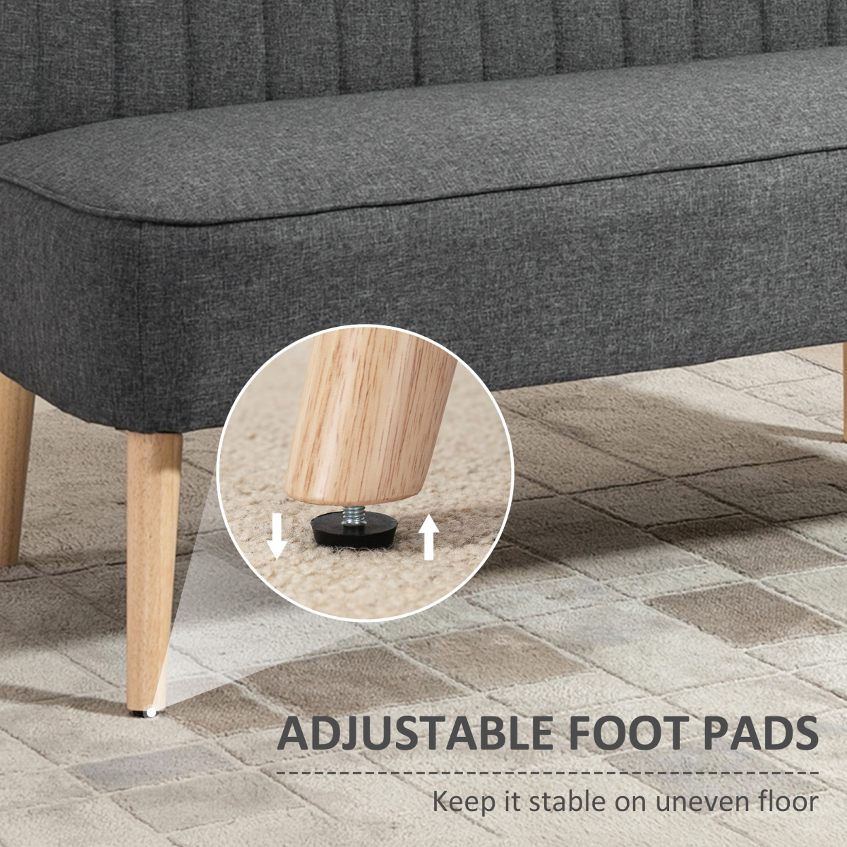 Modern Grey Linen Loveseat - Padded, Wood-Legged Comfort