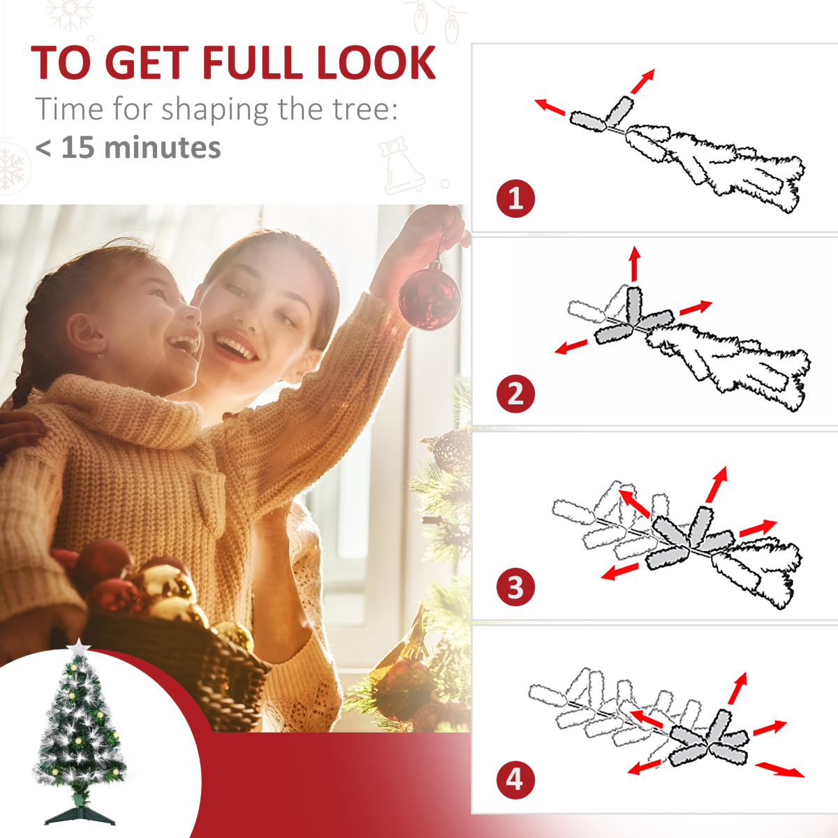 3ft White LED Christmas Tree, 90 LEDs, Star Topper, Tri-Base, Pre-Lit
