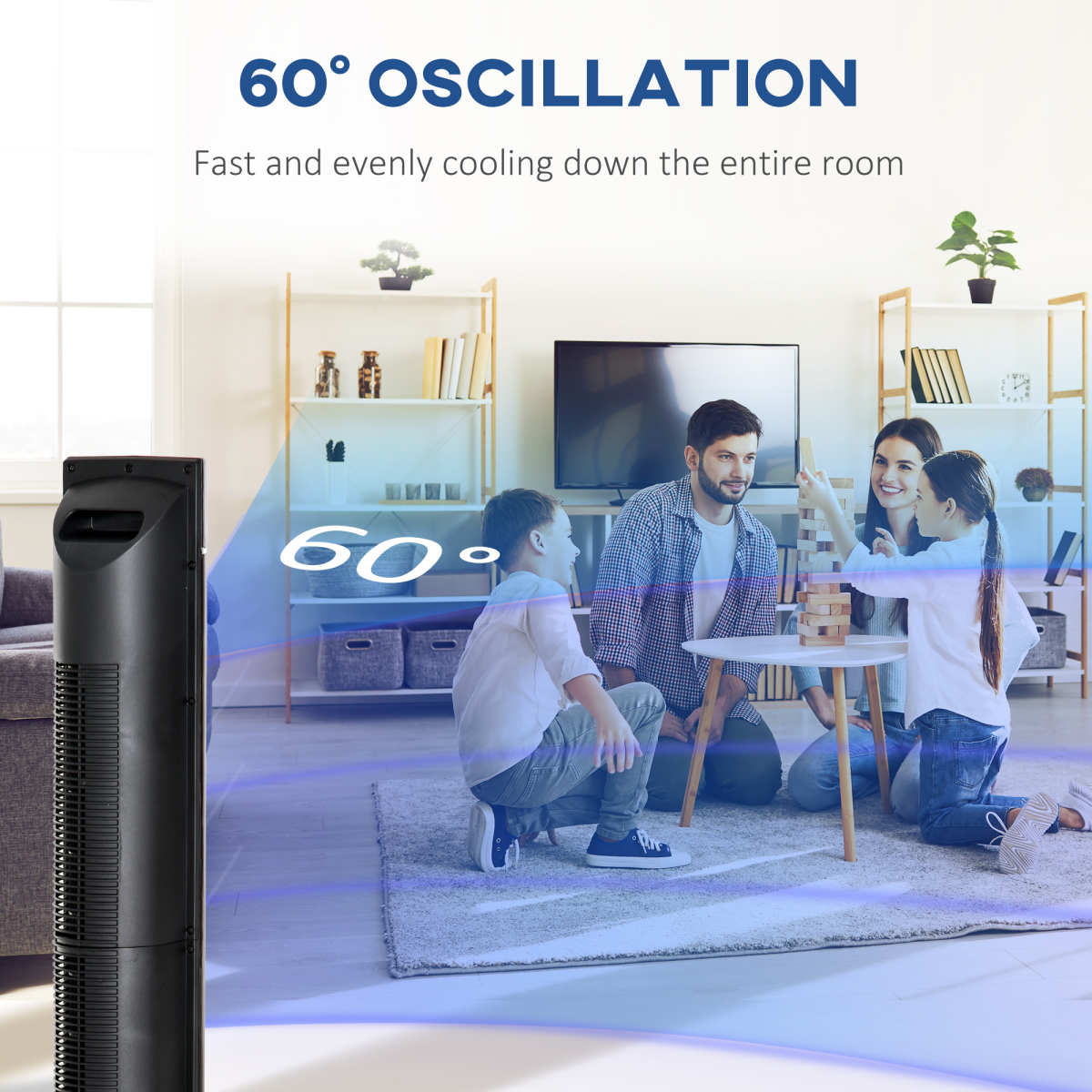Tower Fan: 3 Speeds, Oscillating, 8-Hour Timer & Remote Control - Black