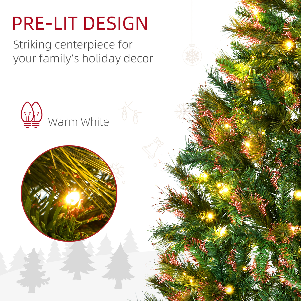1.5m Pre-Lit Christmas Tree - Artificial Spruce, Warm White LED, Metal Stand