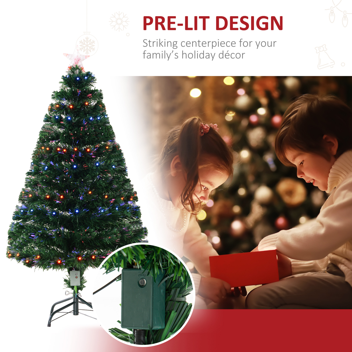 4ft Prelit Artificial Christmas Tree with Multicolor Fiber Optic LED Lights
