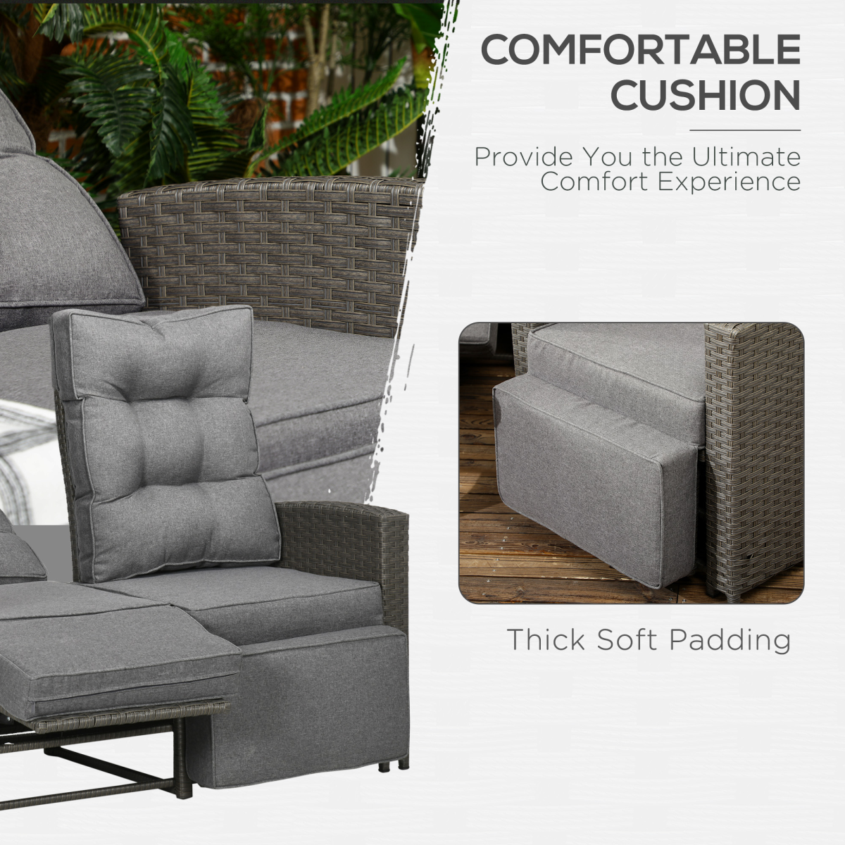4-Piece Rattan Garden Set: Loveseat, 2 Armchairs, Glass Table, Grey