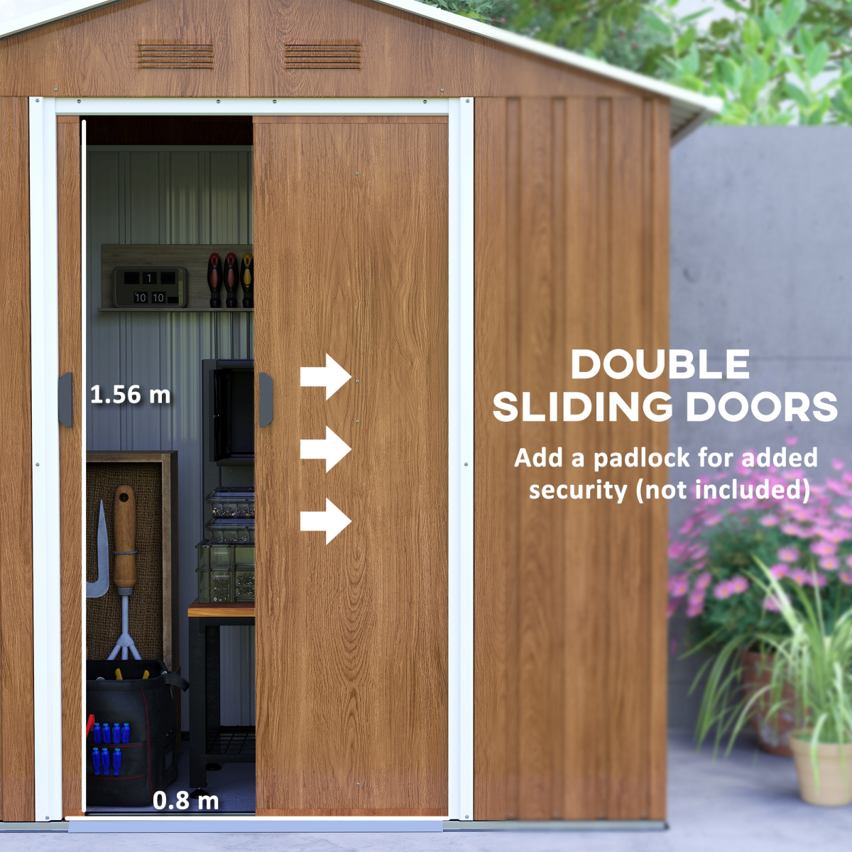 6.5x3.5ft Brown Wood-Effect Metal Garden Shed with Lockable Door