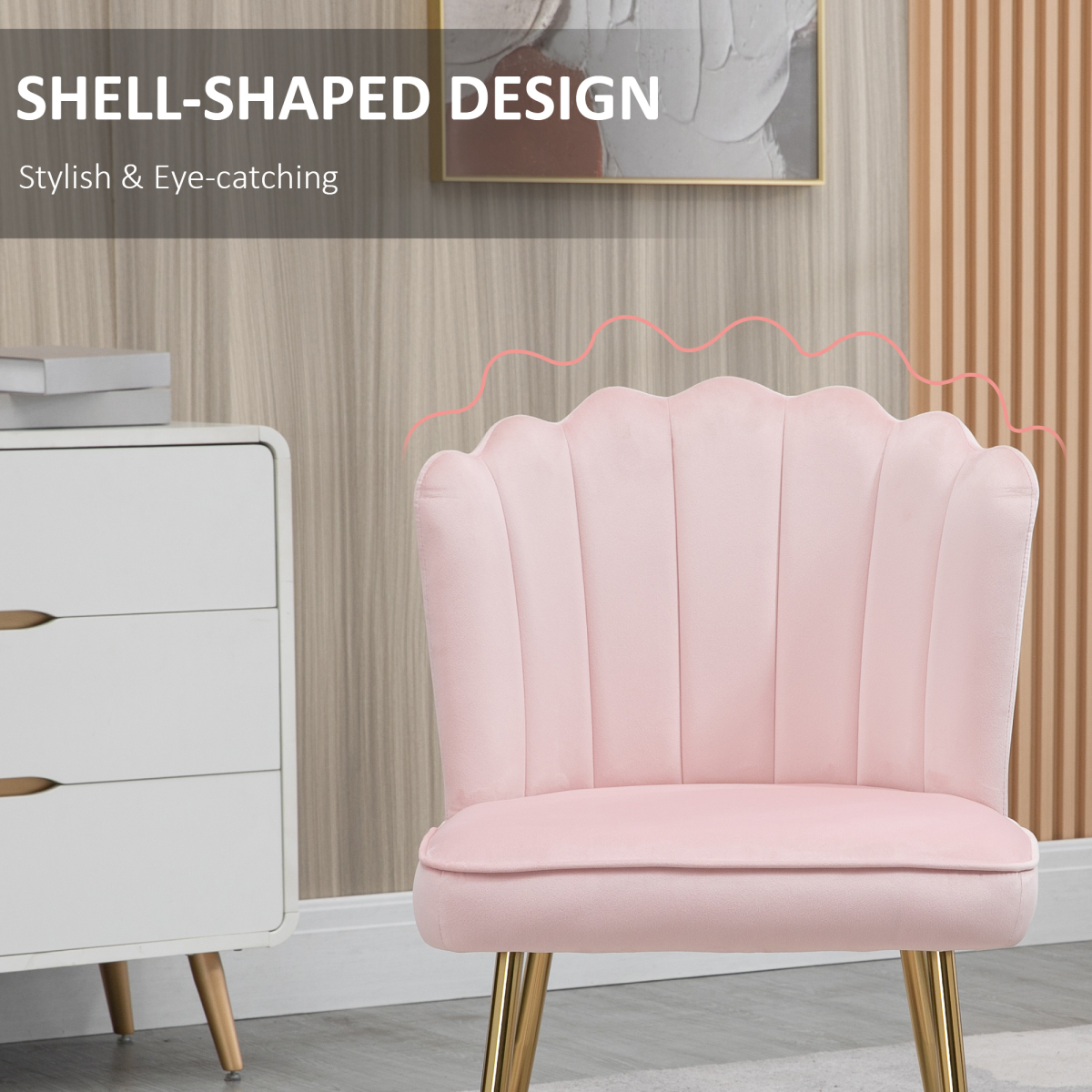 Velvet-Feel Shell Chair: Pink Luxe Accent with Metal Legs