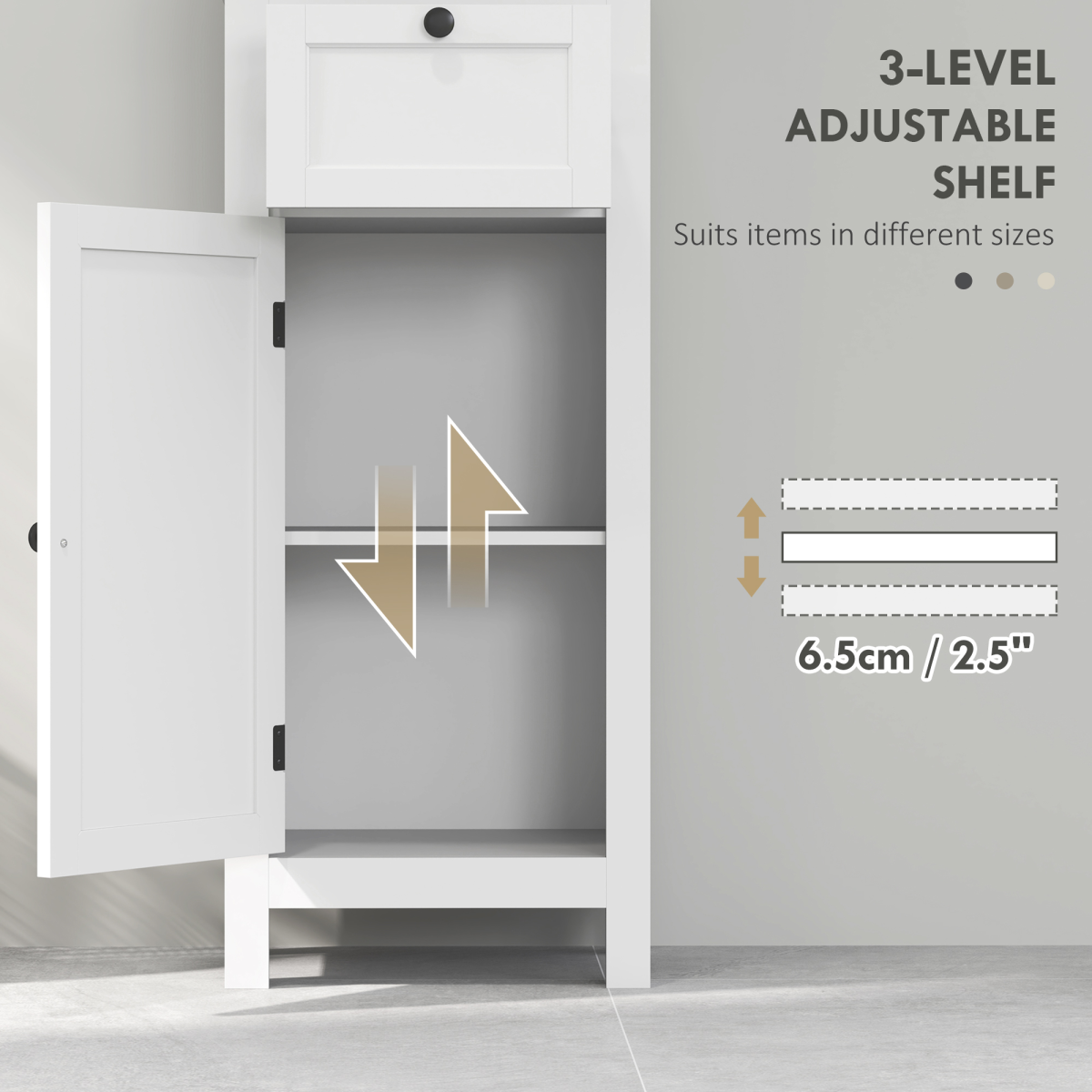 Slim Stylish Bathroom Storage Cabinet - Open Shelves & Drawer