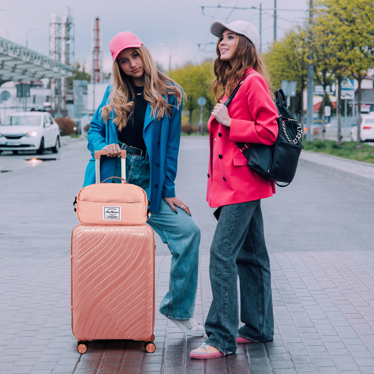 Elegant Rose Gold 4-Piece Luggage Set + Toiletry Kit & Handbag – Travel in Style!