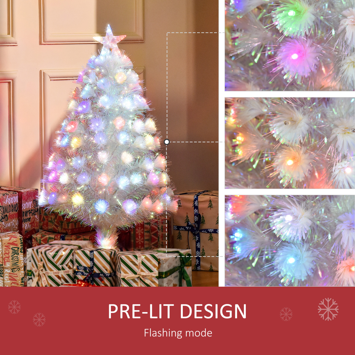 3ft Pre-Lit Artificial Christmas Tree with Fibre Optic LEDs - Xmas White