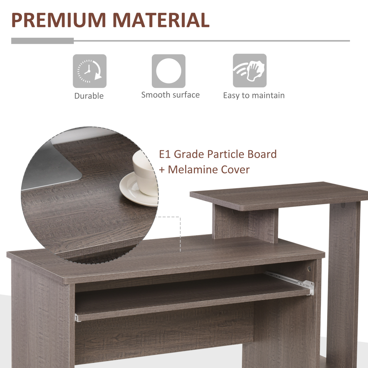 Chic Grey Computer Desk with Sliding Tray & Stylish Storage Solutions