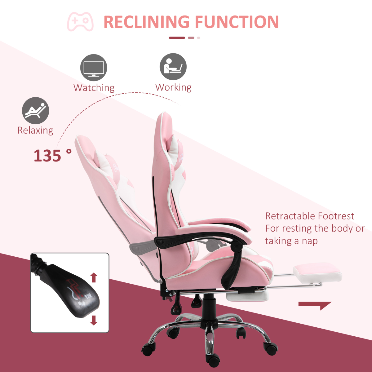 Pink Racing Gaming Chair with Lumbar Support - Ultimate Gamer Recliner