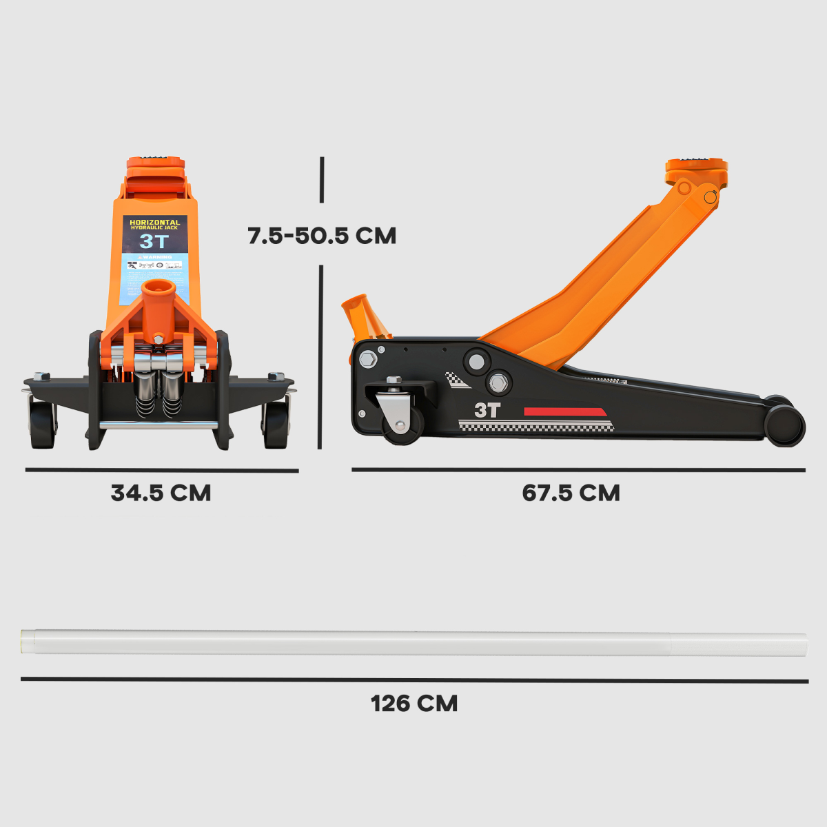 3 Ton Low Profile Hydraulic Trolley Jack - Lifts 7.5-50.5 cm!