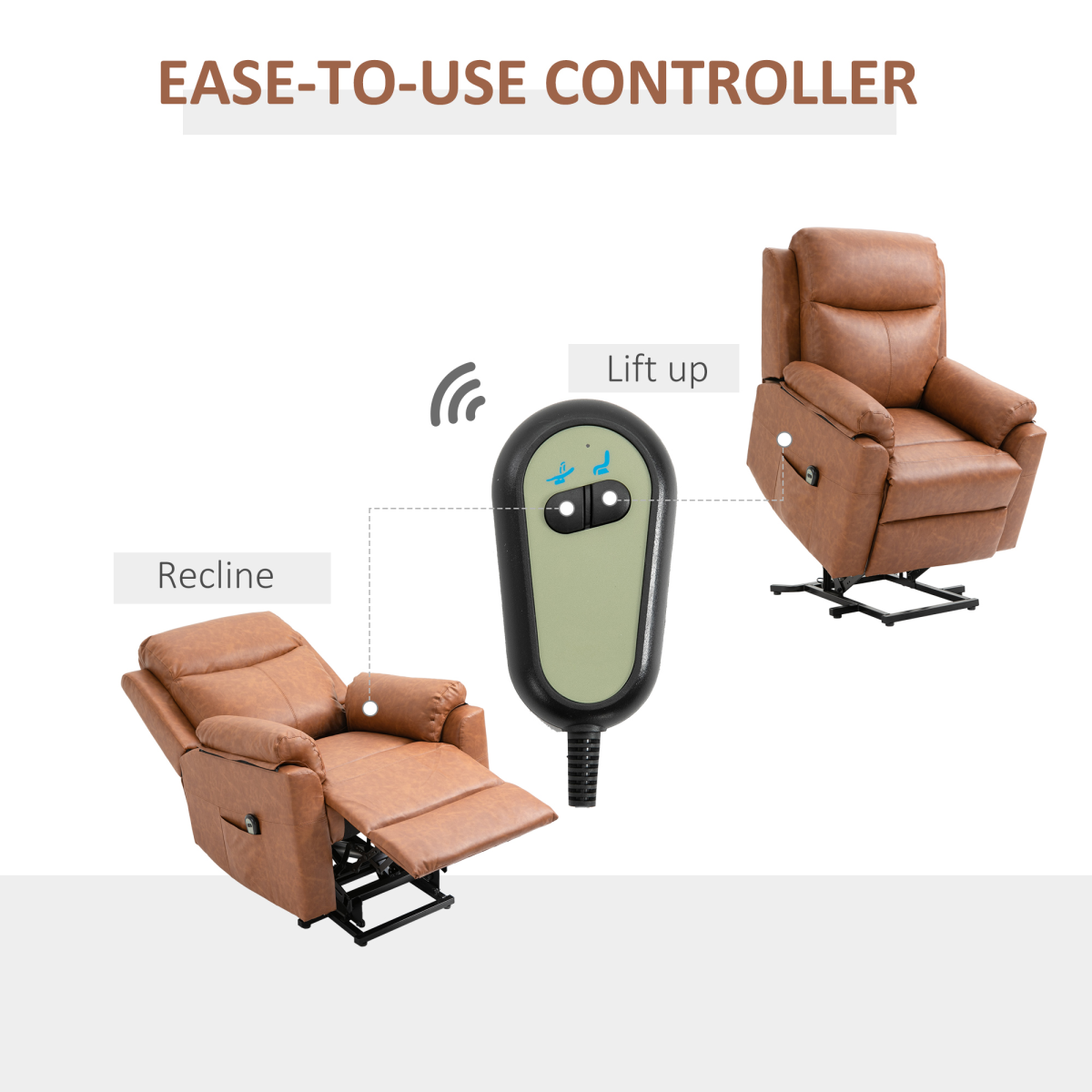 Power Lift Chair: Electric Riser Recliner with Remote - Brown