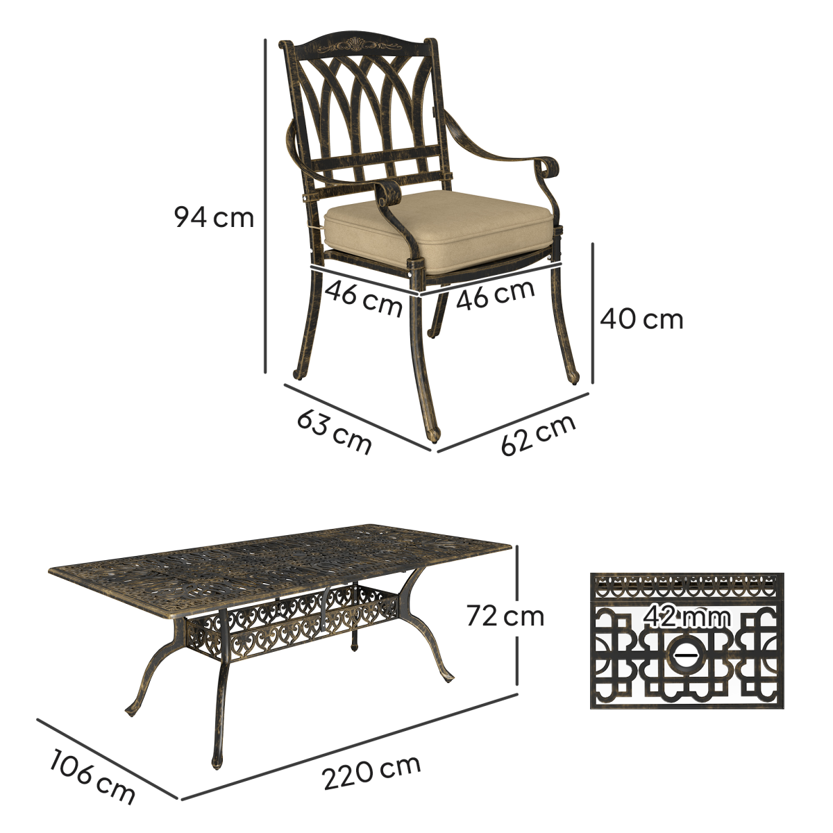 Elegant Nine-Piece Outdoor Dining Set with Cushions & Parasol Hole