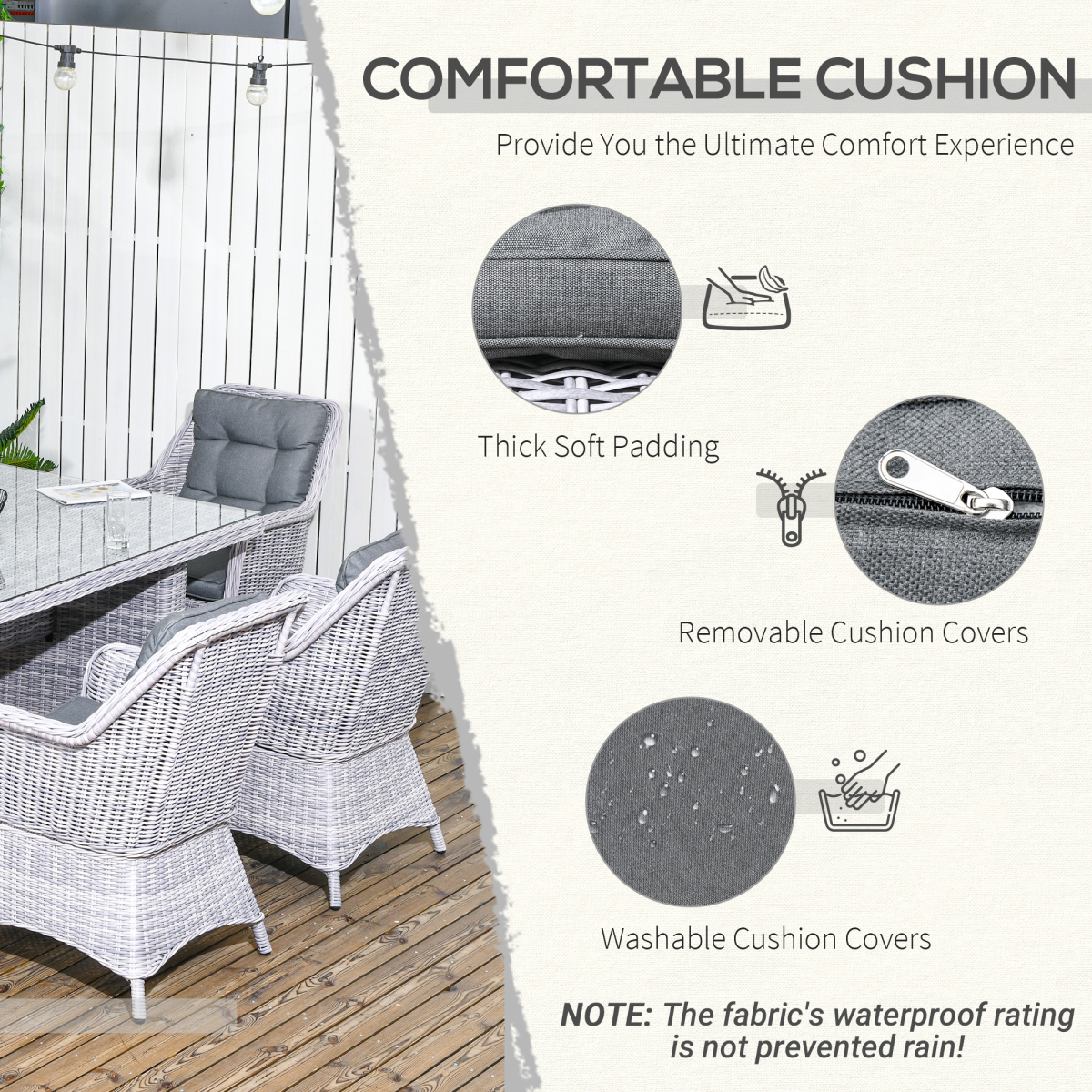 7-Piece Patio PE Rattan Wicker Dining Set with Tempered Glass Top