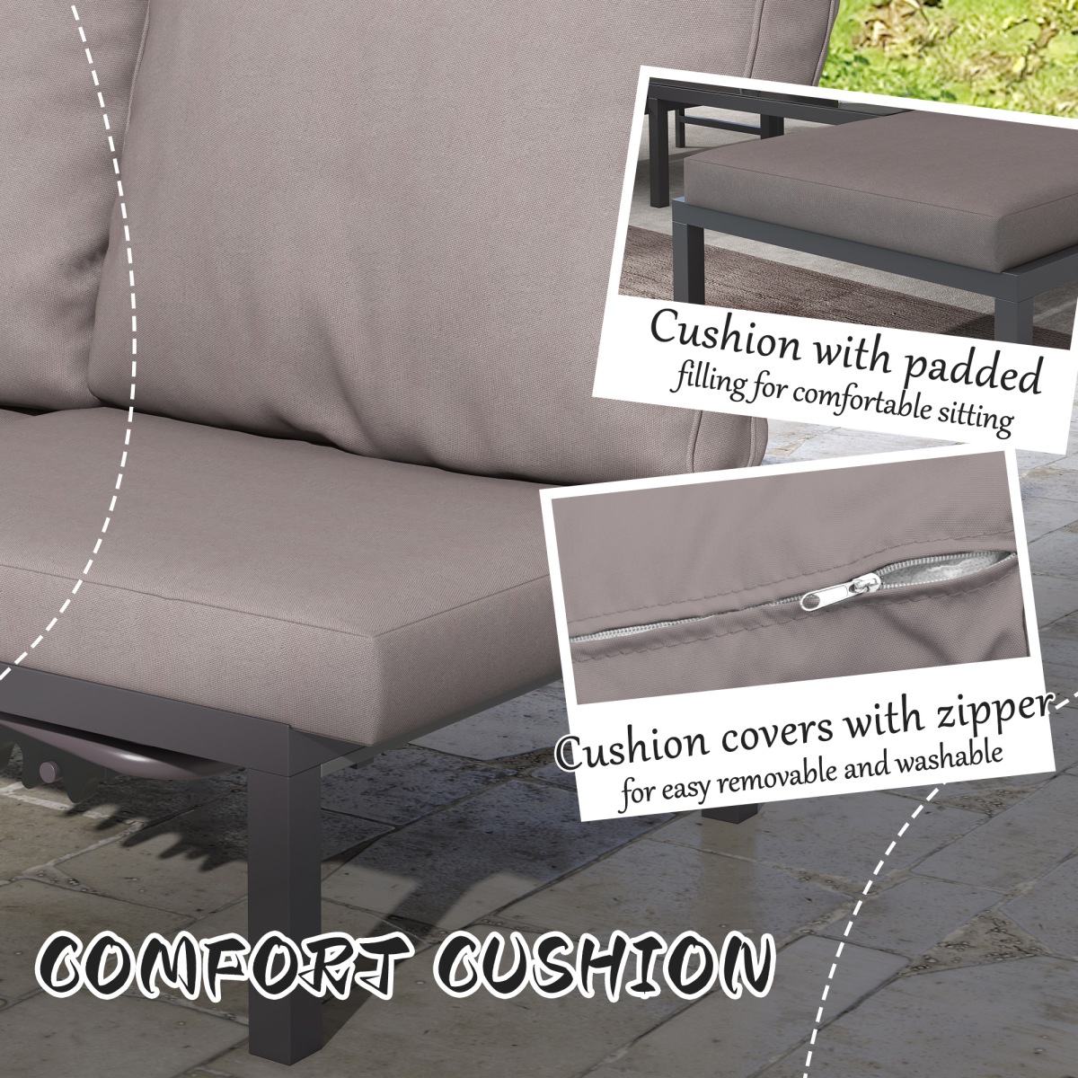3-Piece PE Rattan Lounge Set - Aluminum Frame Grey Recliners