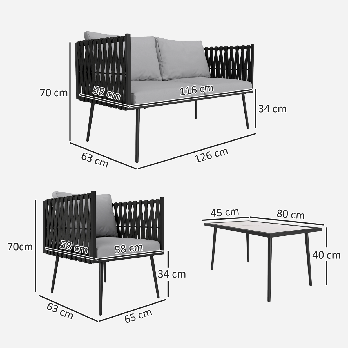 Chic 4-Piece Garden Furniture Set with Cushions & Elegant Faux Marble