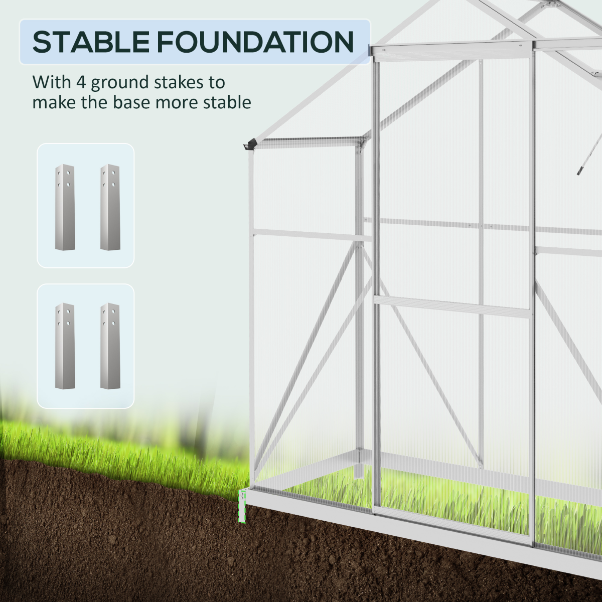 6x2.5ft Polycarbonate Greenhouse - Aluminium Frame, Silver