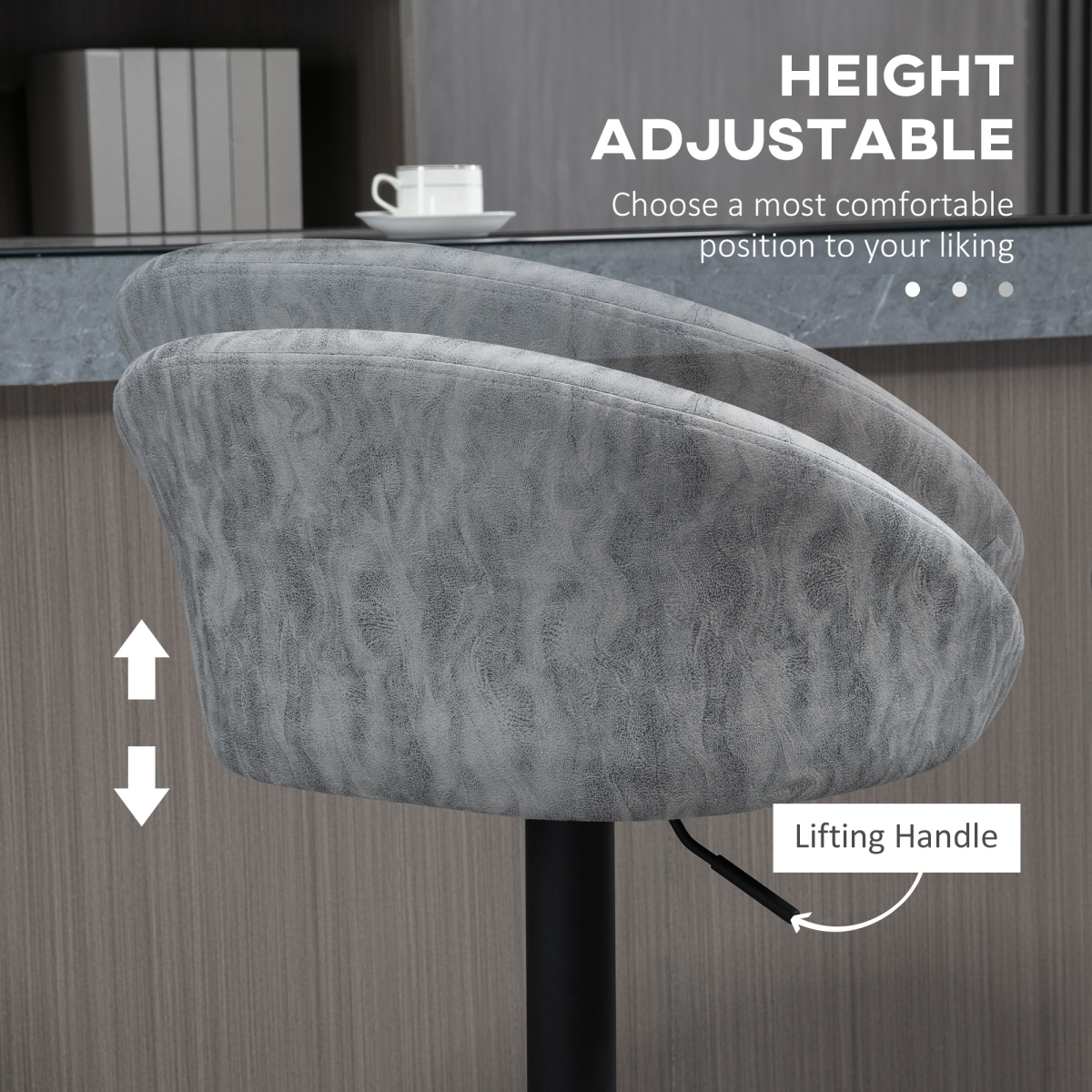 Modern Adjustable Swivel Bar Stools - Set of 2 Stylish Light Grey Chairs