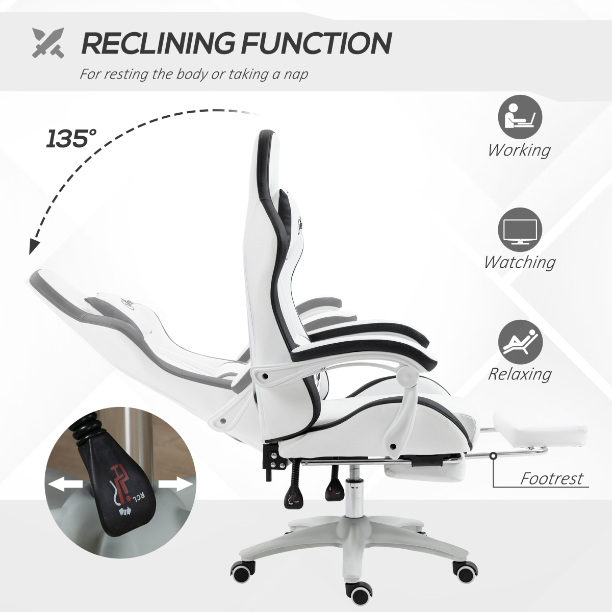 Vinsetto Racing-Style Gaming Chair with Reclining Back & Footrest, Black