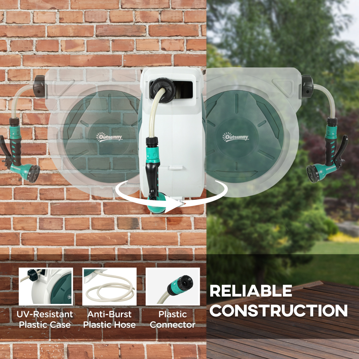 30m Retractable Wall-Mounted Hose Reel with Lock, Grey