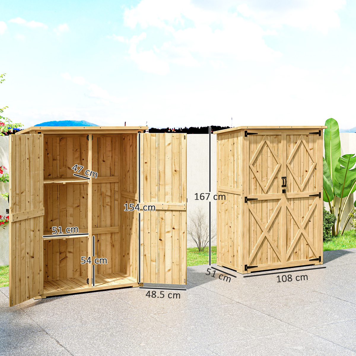 Wood Tool Cabinet with Double Doors - Natural Finish