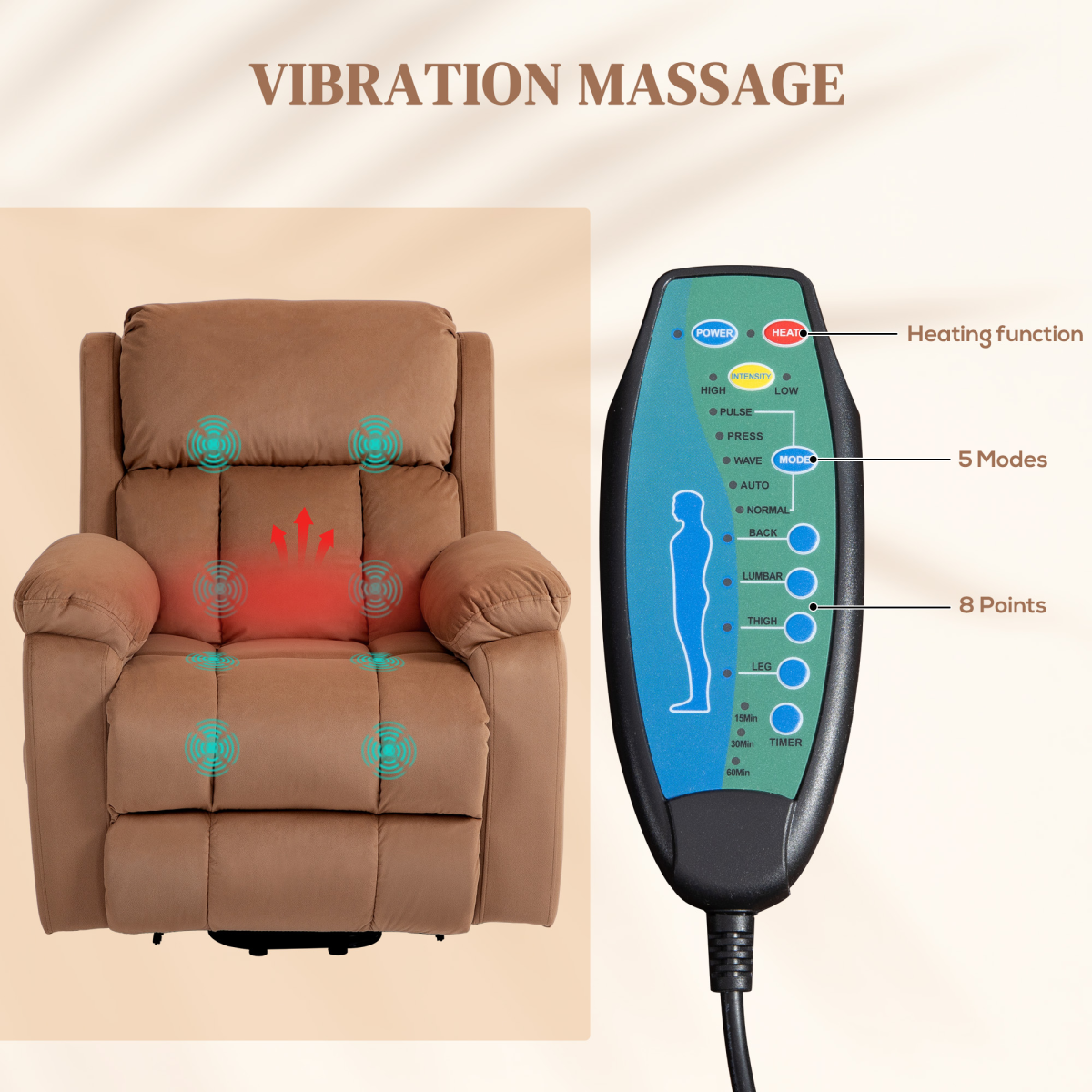 Ultimate Comfort Lift Chair: Vibration Massage, Heat, Recline & Relax - Brown
