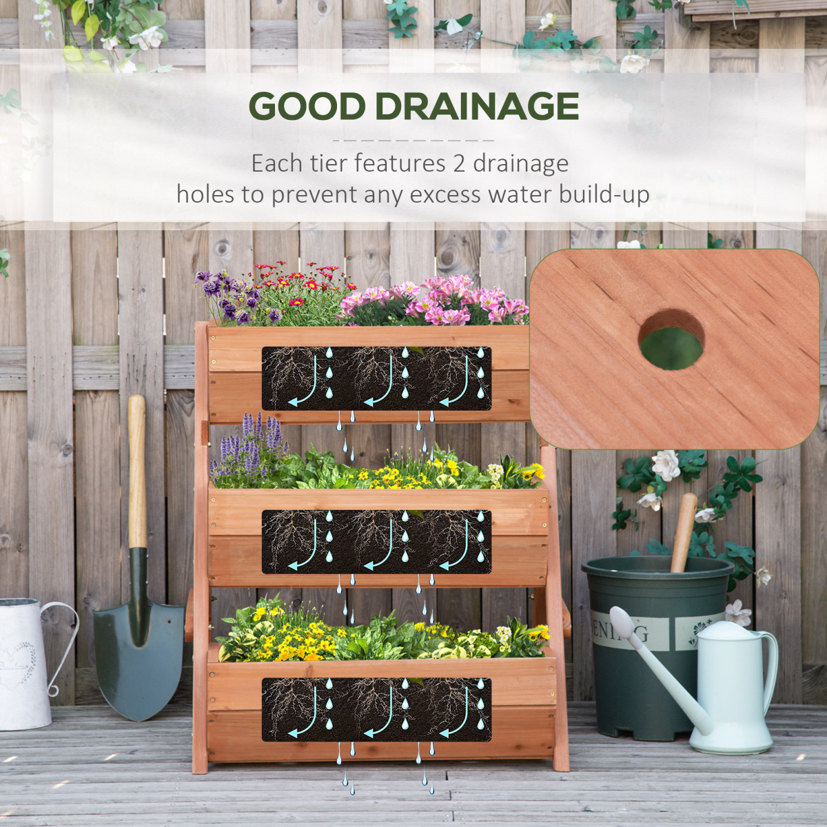3-Tier Raised Garden Bed - Wooden Planter Box Kit, Brown