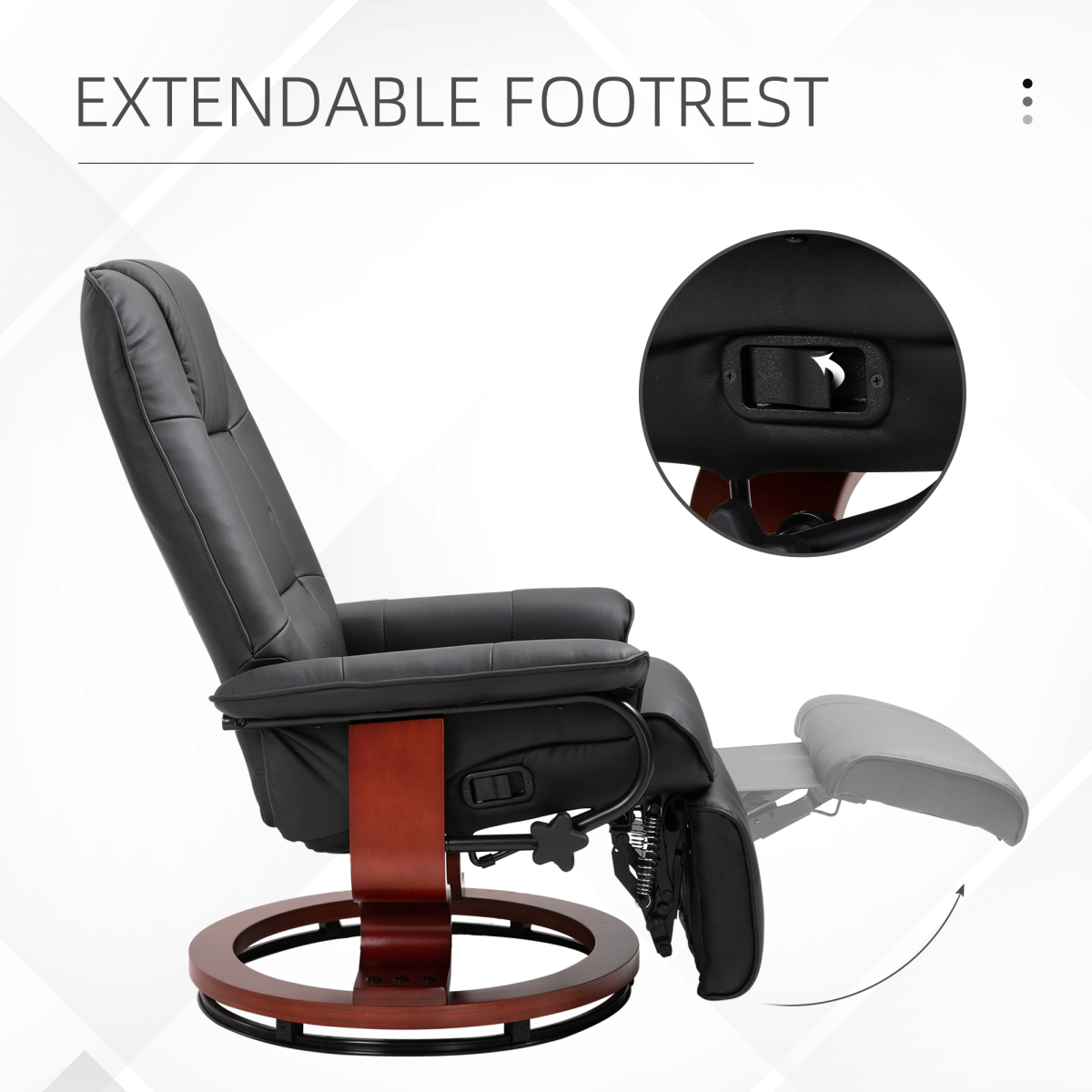 Ergonomic PU Leather Recliner Chair with Footrest - Black Lounger