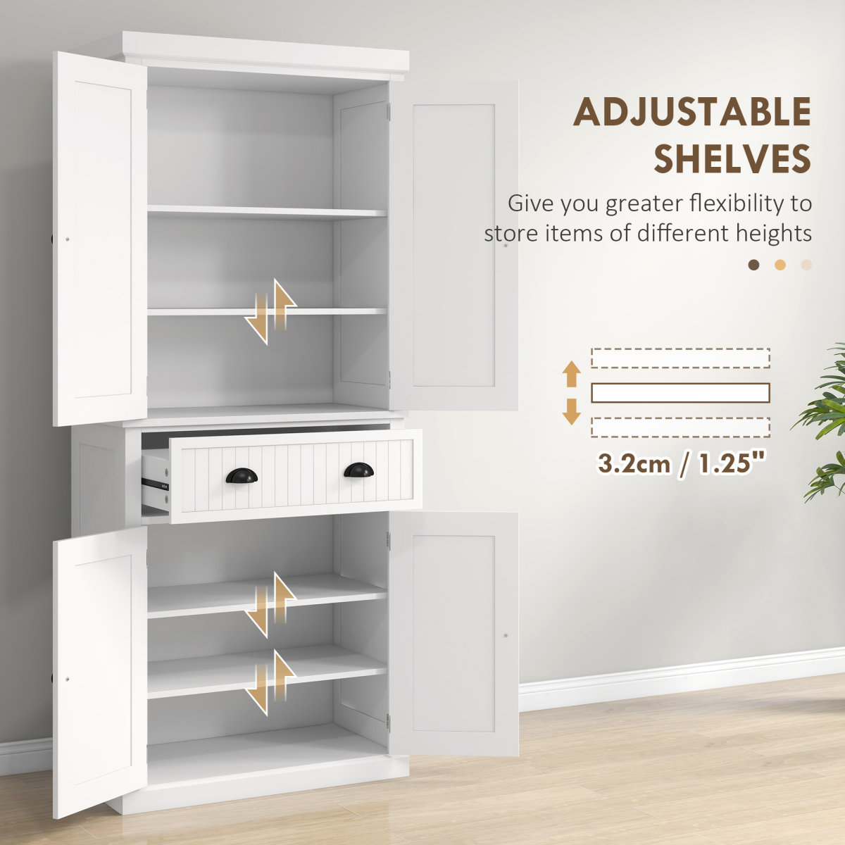 Chic Freestanding Kitchen Storage Cabinet with Adjustable Shelves & Drawers
