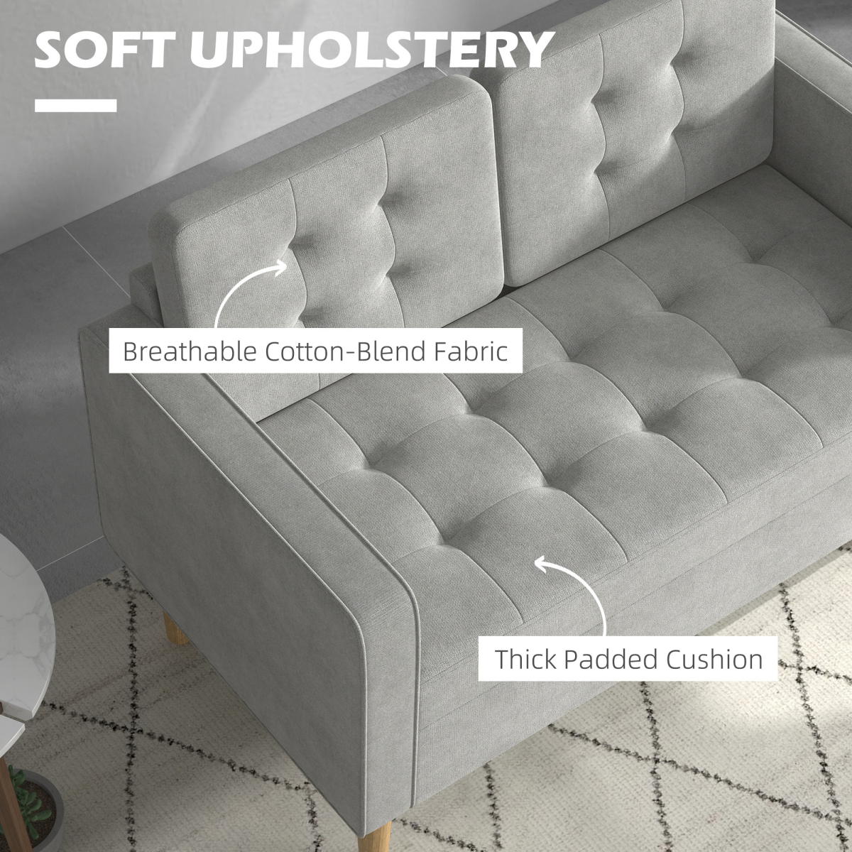 Grey 2-Seater Sofa with Under-Seat Storage - Compact Loveseat for Living Room