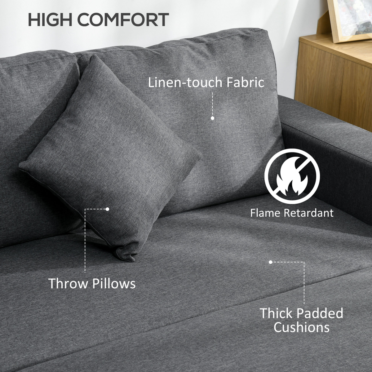 Corner Sofa Bed with Storage, 3-Seater Pull-Out, Dark Grey