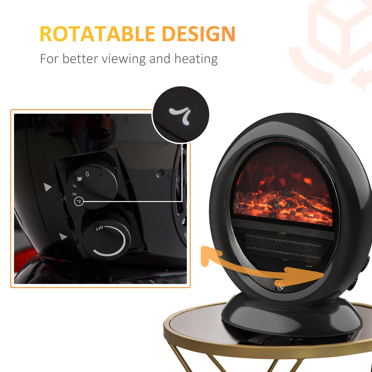 Elegant Freestanding Electric Fireplace Heater with Rotatable Head & Safety Features