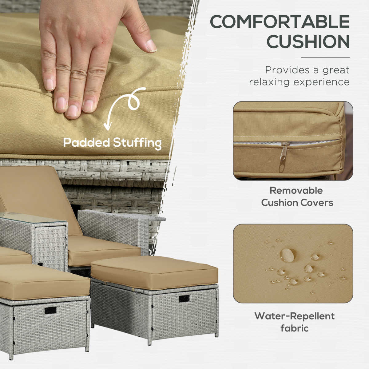 Ultimate 5-Piece Adjustable Rattan Sun Lounger Set with Storage - Beige Bliss