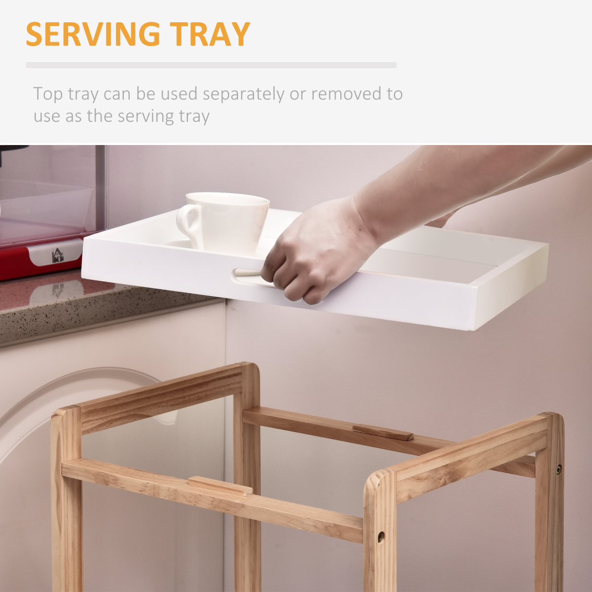 Versatile Bamboo & MDF Kitchen Trolley - 3-Tier Mobile Serving Solution