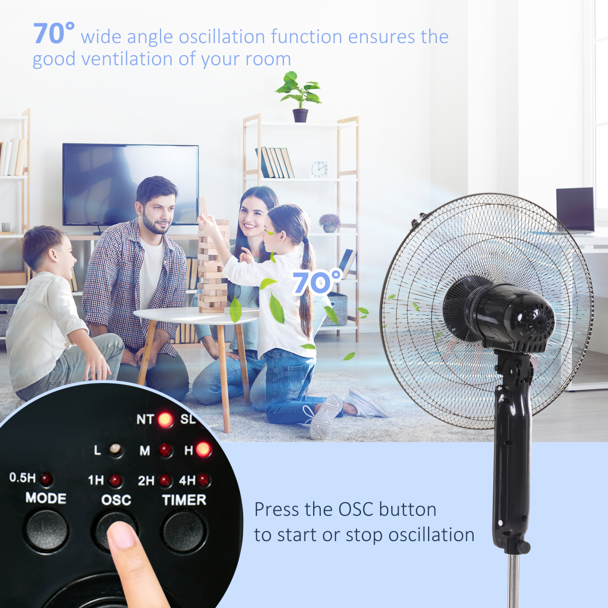 Smart Oscillating Tower Fan with Remote - 3 Speeds & 7.5-Hour Timer
