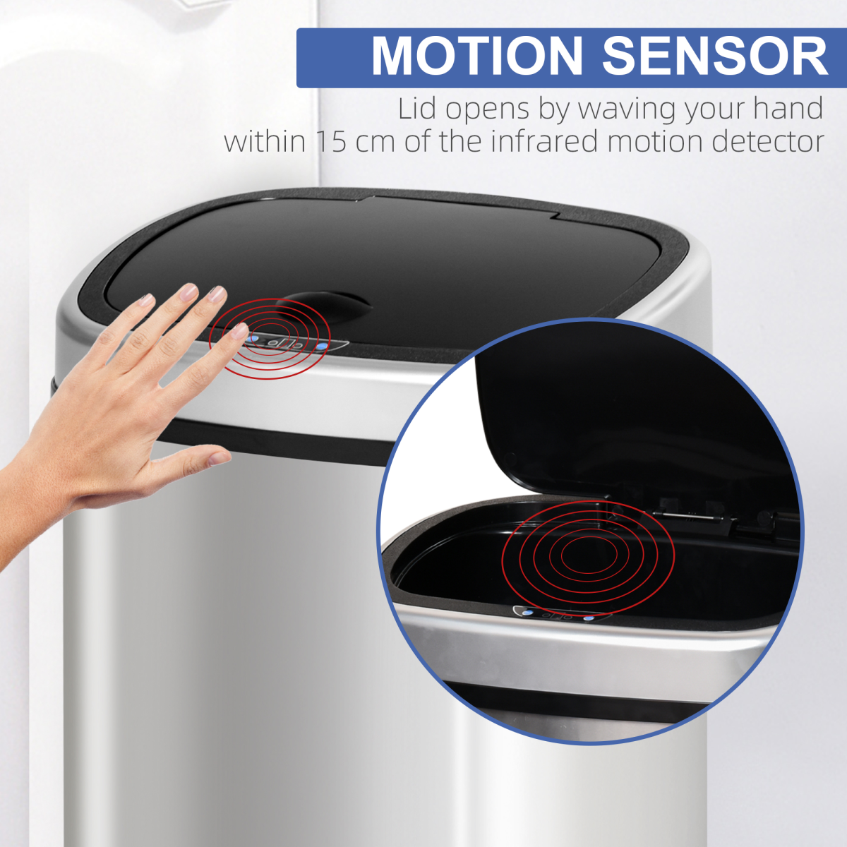 SmartTouch 48L Touchless Sensor Trash Can - Stainless Steel
