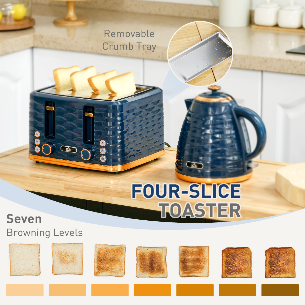 Chic Kettle & Toaster Set: 1.7L Rapid Boil & 4-Slice Marvel in Blue