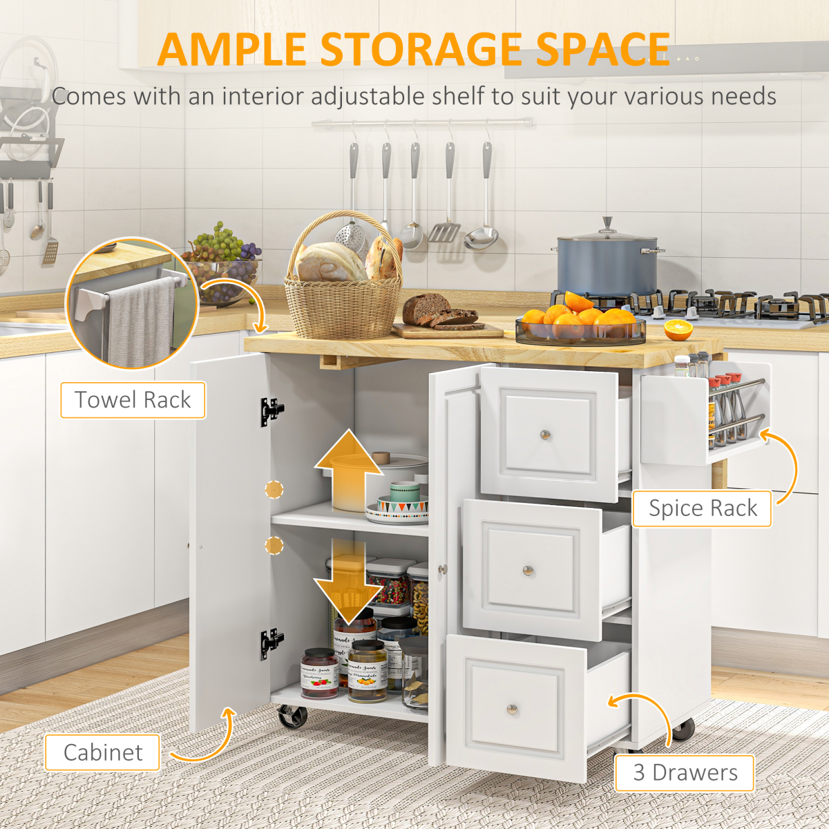 Versatile Drop-Leaf Kitchen Island on Wheels: Stylish Storage & Easy Mobility